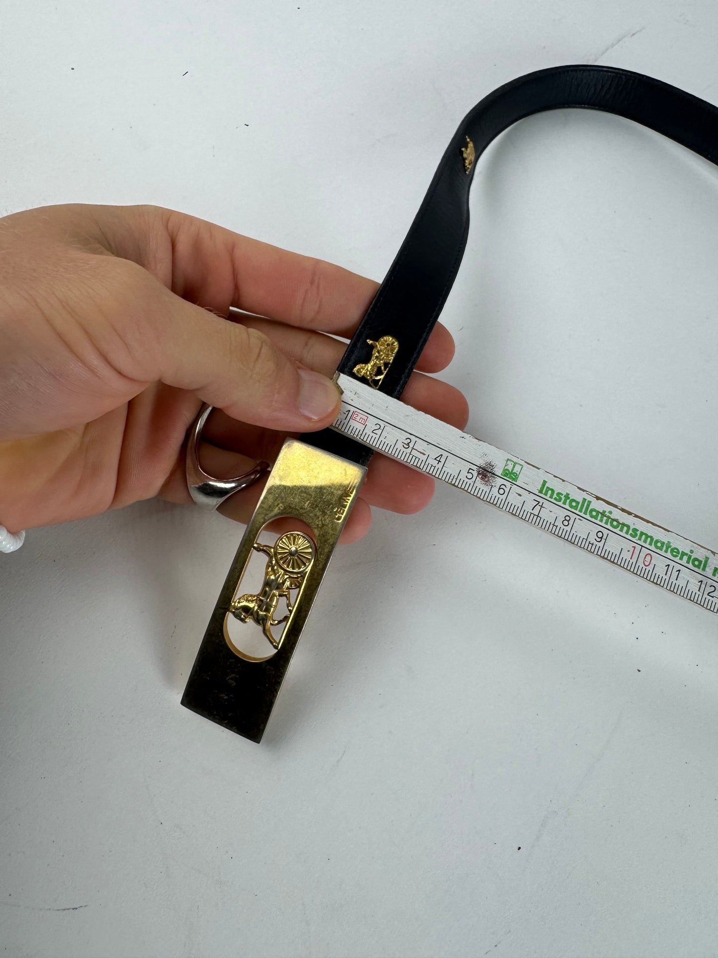 Vintage Celine Carriage Logo Leather belt black