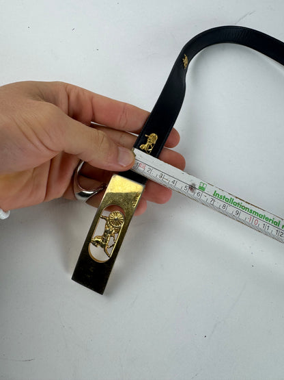 Vintage Celine Carriage Logo Leather belt black