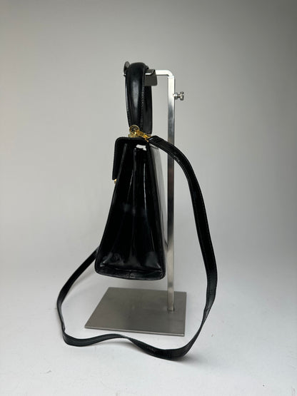 Vintage Salvatore Ferragamo 2Way Patent Leather Handbag Black