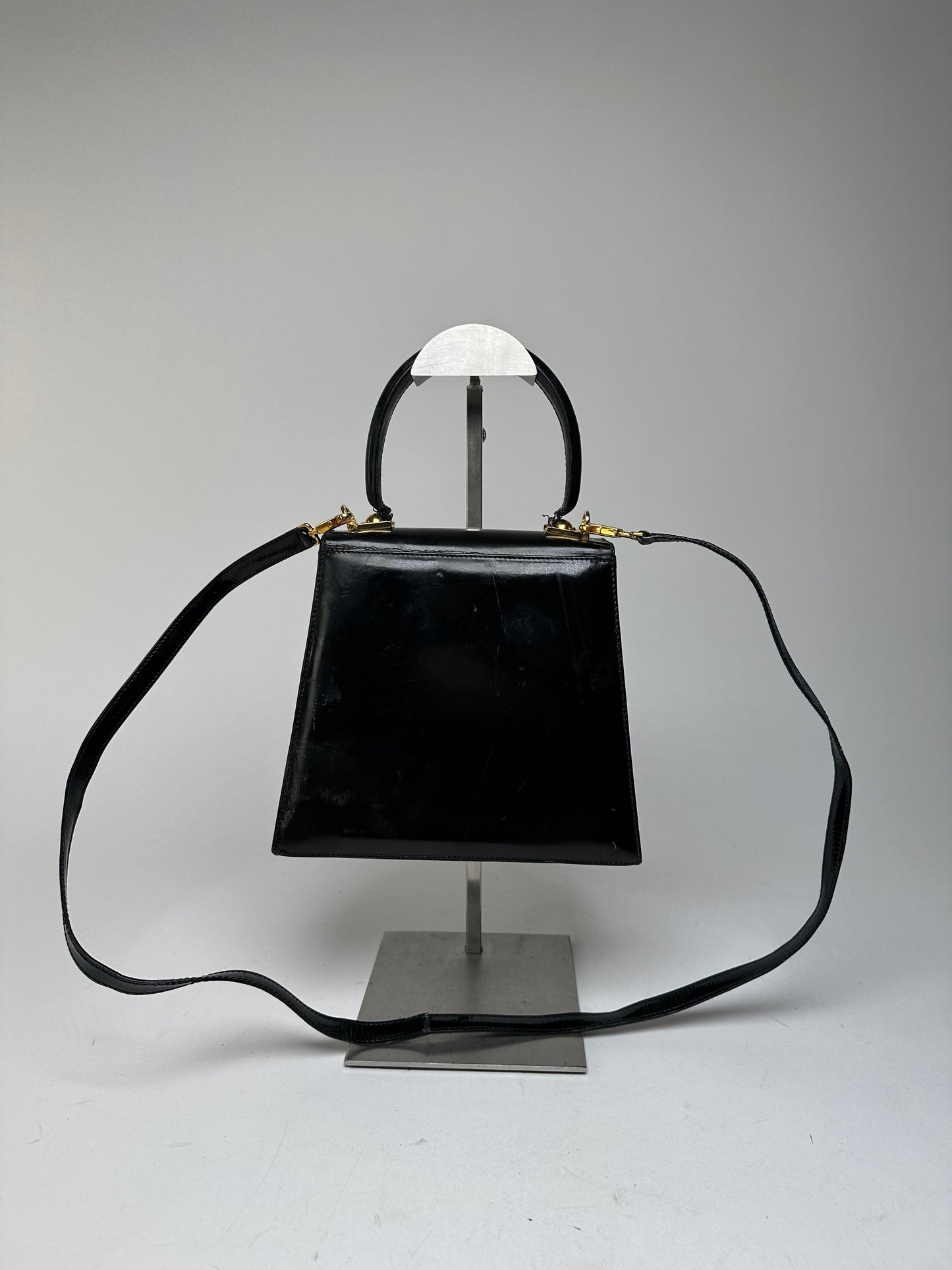 Vintage Salvatore Ferragamo 2Way Patent Leather Handbag Black