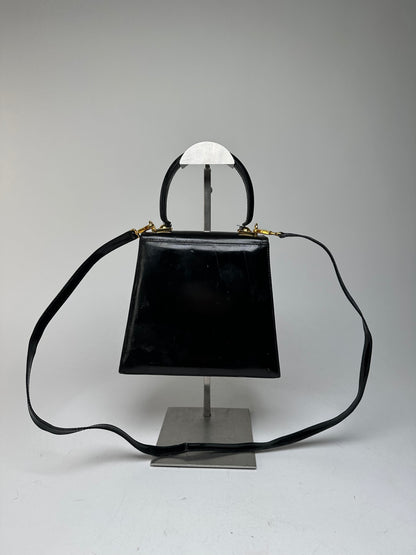 Vintage Salvatore Ferragamo 2Way Patent Leather Handbag Black