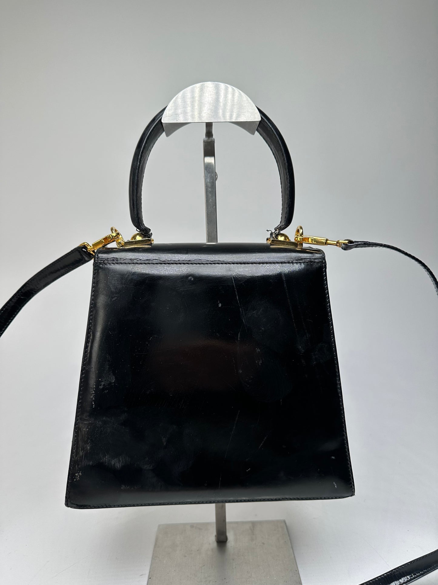 Vintage Salvatore Ferragamo 2Way Patent Leather Handbag Black