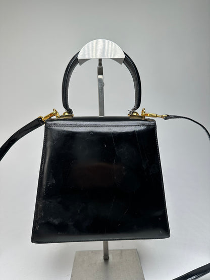 Vintage Salvatore Ferragamo 2Way Patent Leather Handbag Black