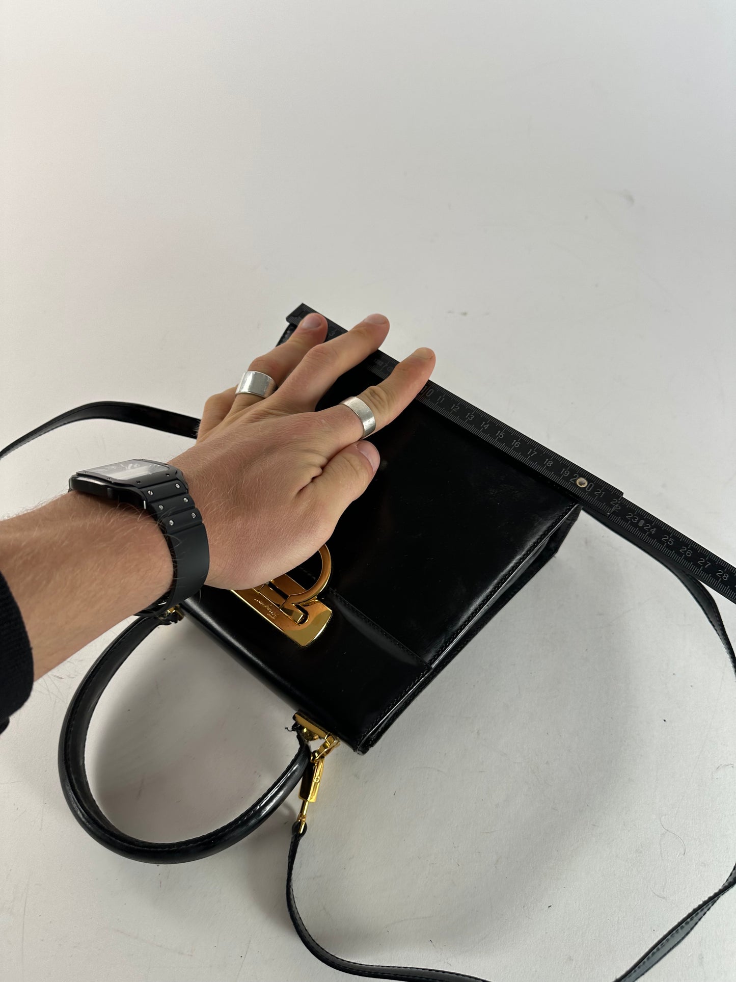 Vintage Salvatore Ferragamo 2Way Patent Leather Handbag Black