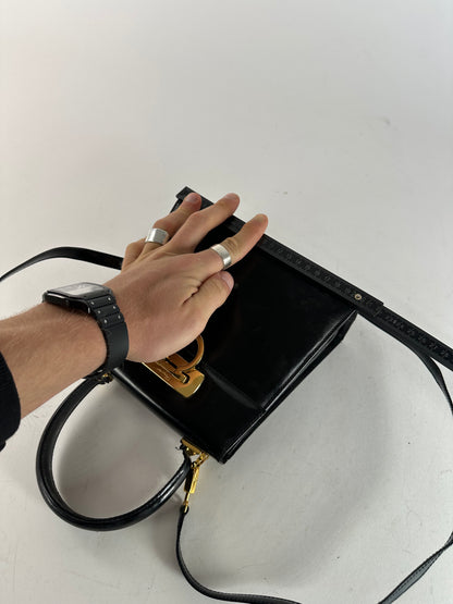 Vintage Salvatore Ferragamo 2Way Patent Leather Handbag Black
