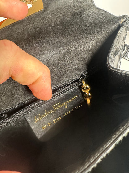 Vintage Salvatore Ferragamo 2Way Patent Leather Handbag Black