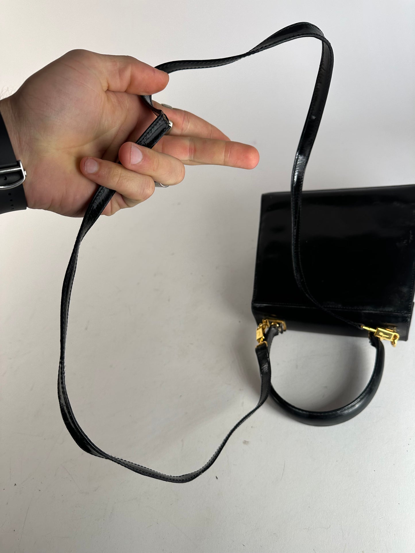 Vintage Salvatore Ferragamo 2Way Patent Leather Handbag Black