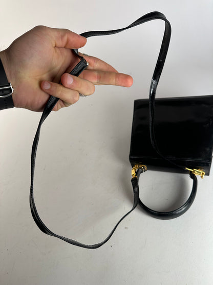 Vintage Salvatore Ferragamo 2Way Patent Leather Handbag Black
