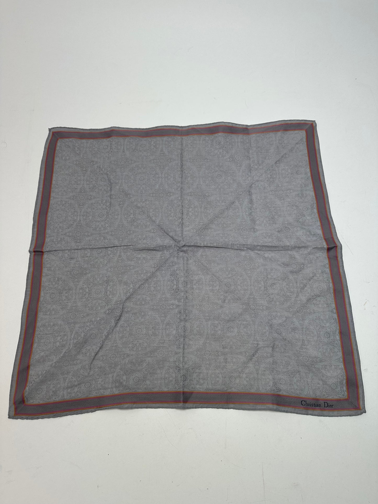Vintage Dior Paisley Silk Foulard Grey 47.5 x 47.5 cm