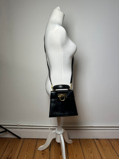 Vintage Salvatore Ferragamo 2Way Patent Leather Handbag Black