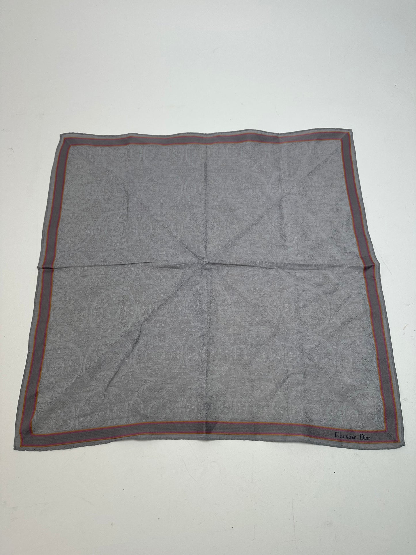 Vintage Dior Paisley Silk Foulard Grey 47.5 x 47.5 cm