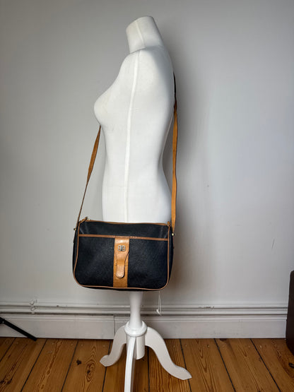 Vintage Balenciaga B Monogram Leather Shoulder Bag Black Brown