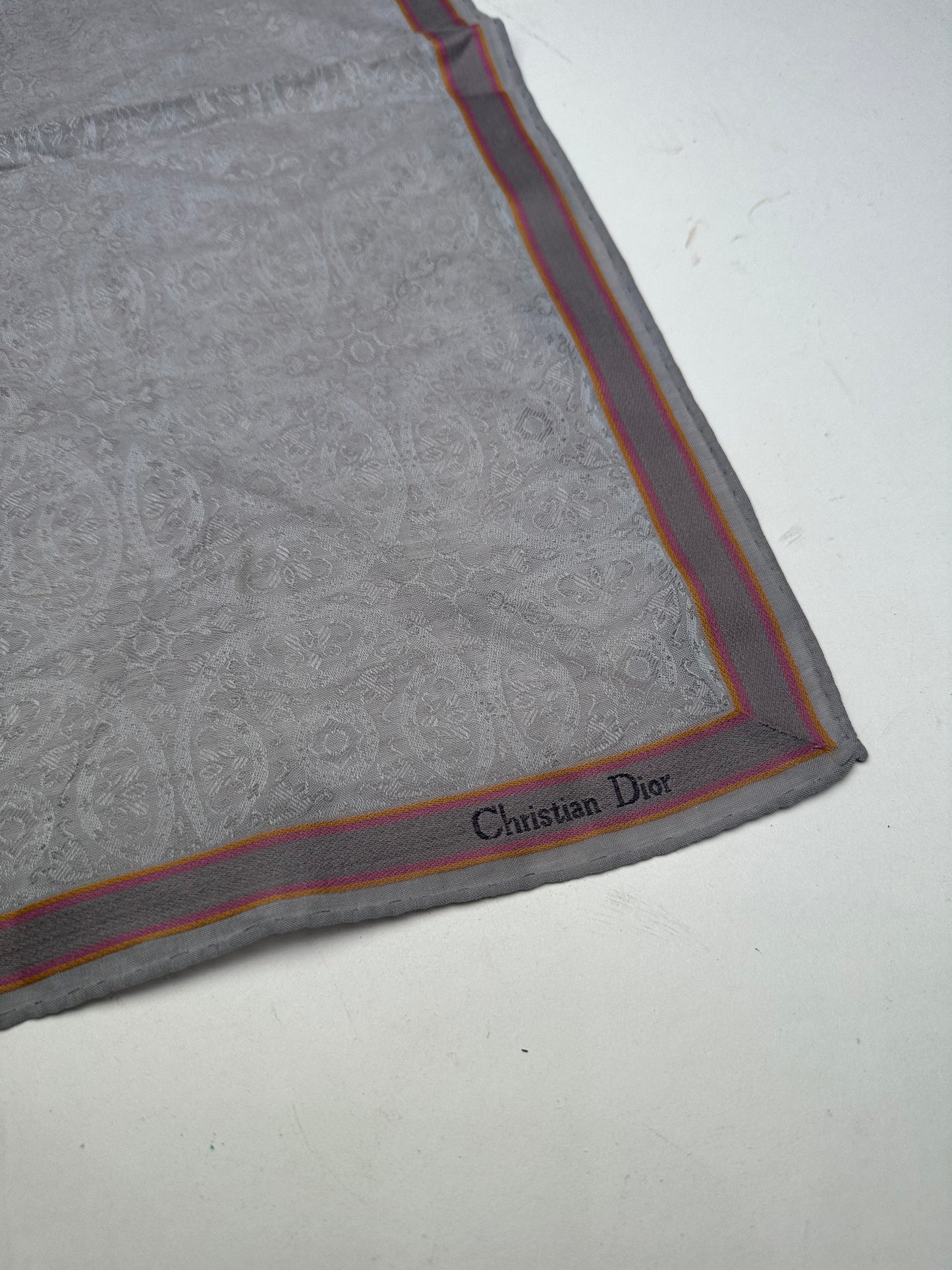 Vintage Dior Paisley Silk Foulard Grey 47.5 x 47.5 cm