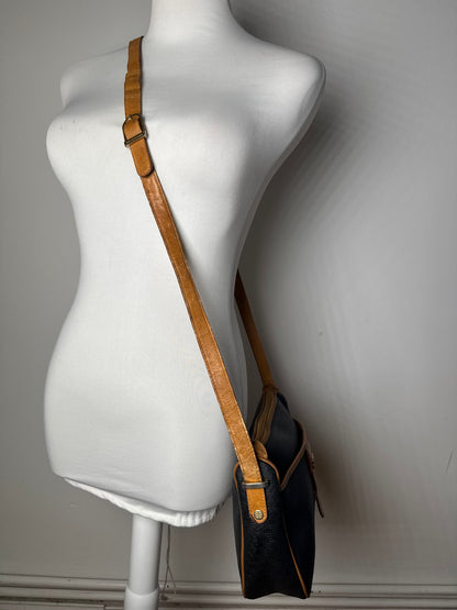 Vintage Balenciaga B Monogram Leather Shoulder Bag Black Brown