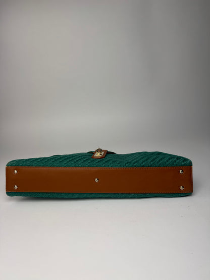 Sac à main vintage Giorgio Armani en cuir, laine et bois, vert, marron et doré