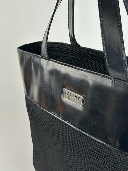 Vintage Celine Canvas Patent Leather bag black
