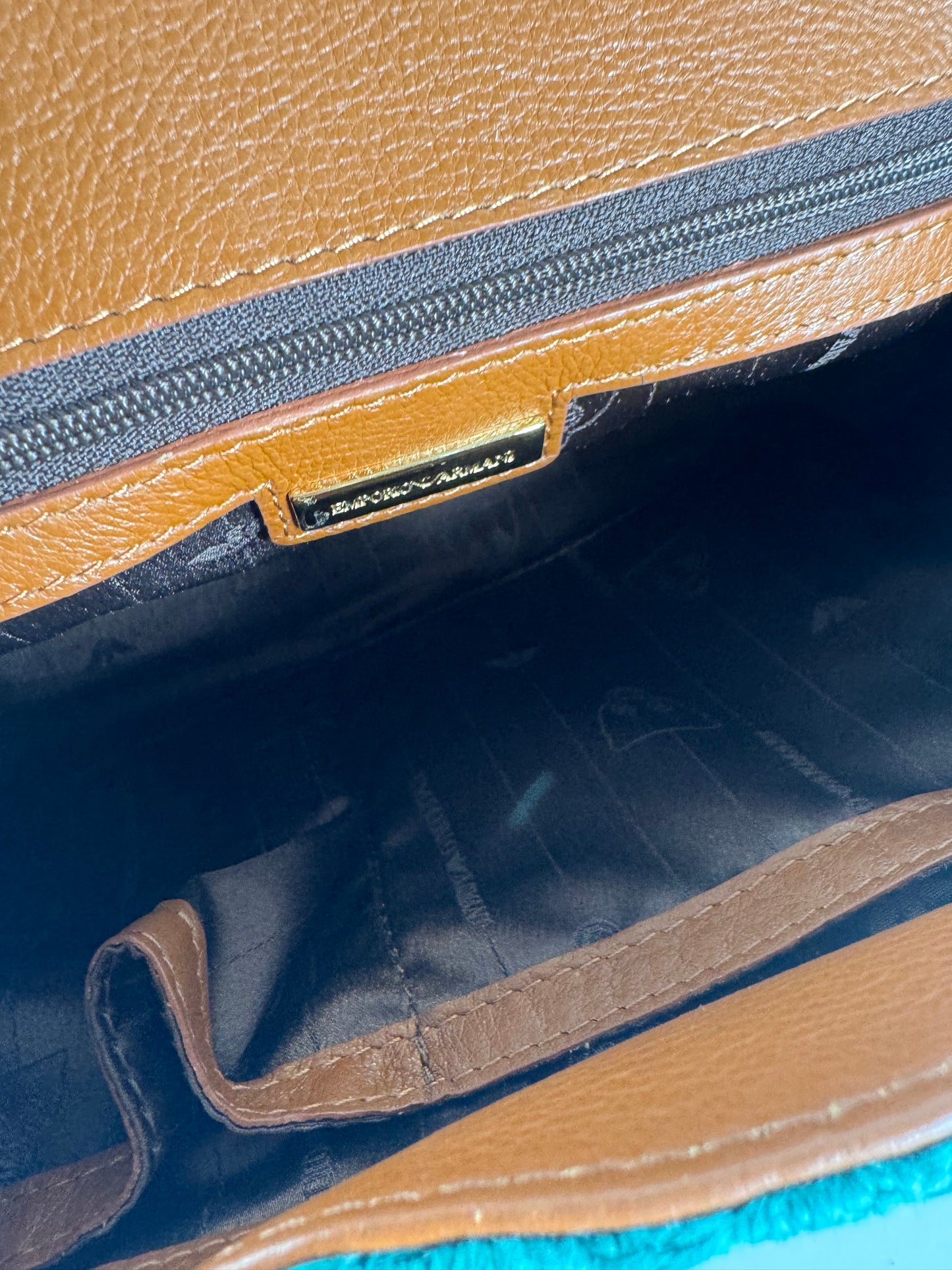 Sac à main vintage Giorgio Armani en cuir, laine et bois, vert, marron et doré