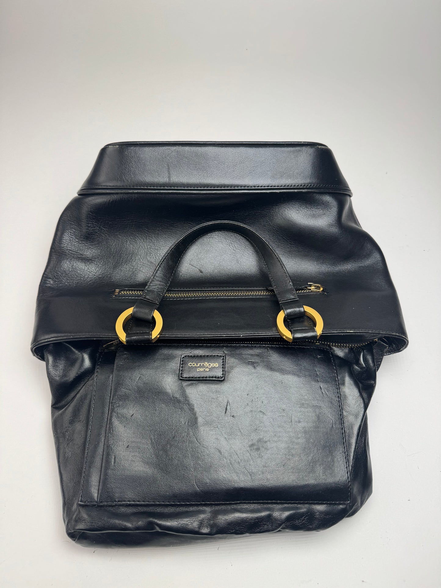 Sac vintage Courrèges Paris en cuir noir