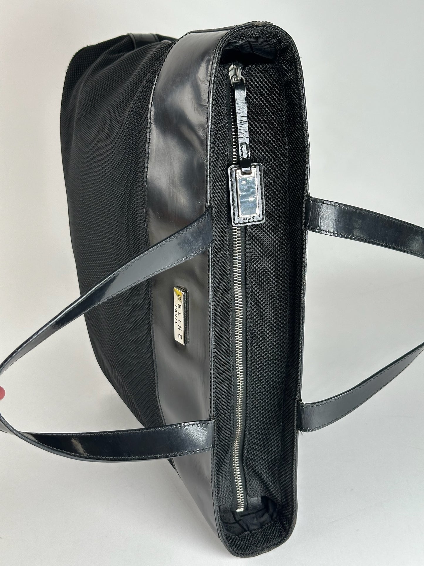 Vintage Celine Canvas Patent Leather bag black