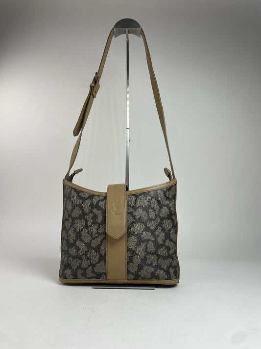 Vintage Yves Saint Laurent Stone Patternd Leather Multiway Bag Grey Black Brown