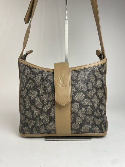 Vintage Yves Saint Laurent Stone Patternd Leather Multiway Bag Grey Black Brown