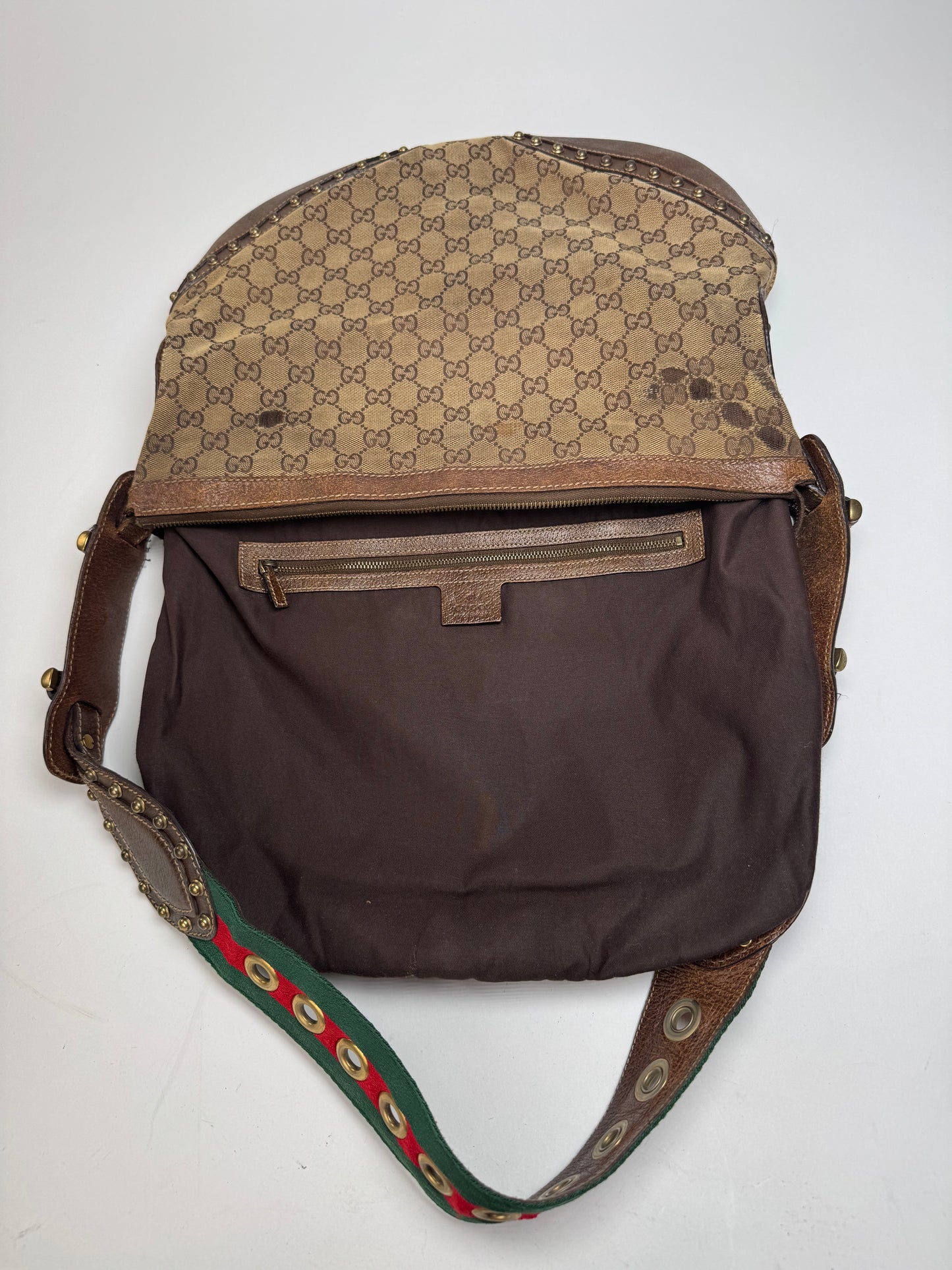 Vintage Gucci Studded Monogram Bag beige brown