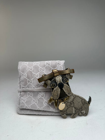 Vintage Gucci Leather Monogram Dog Pendant