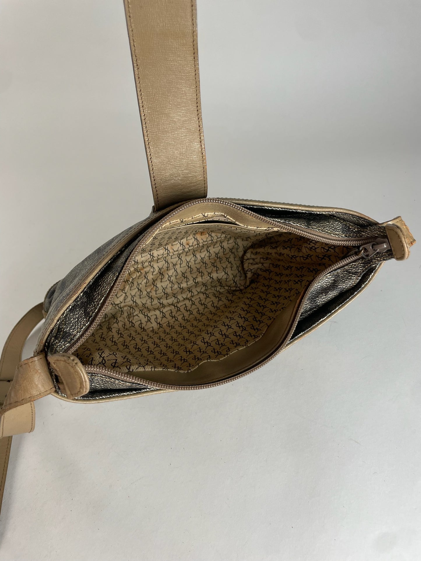 Vintage Yves Saint Laurent Stone Patternd Leather Multiway Bag Grey Black Brown