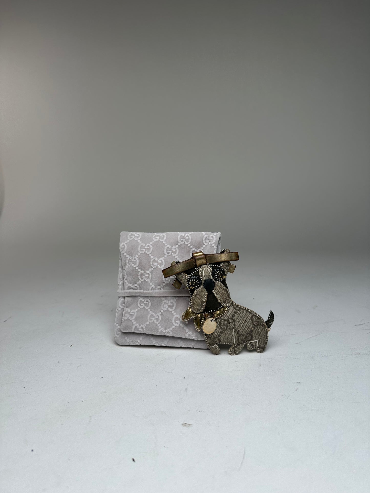 Vintage Gucci Leather Monogram Dog Pendant