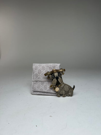 Vintage Gucci Leather Monogram Dog Pendant