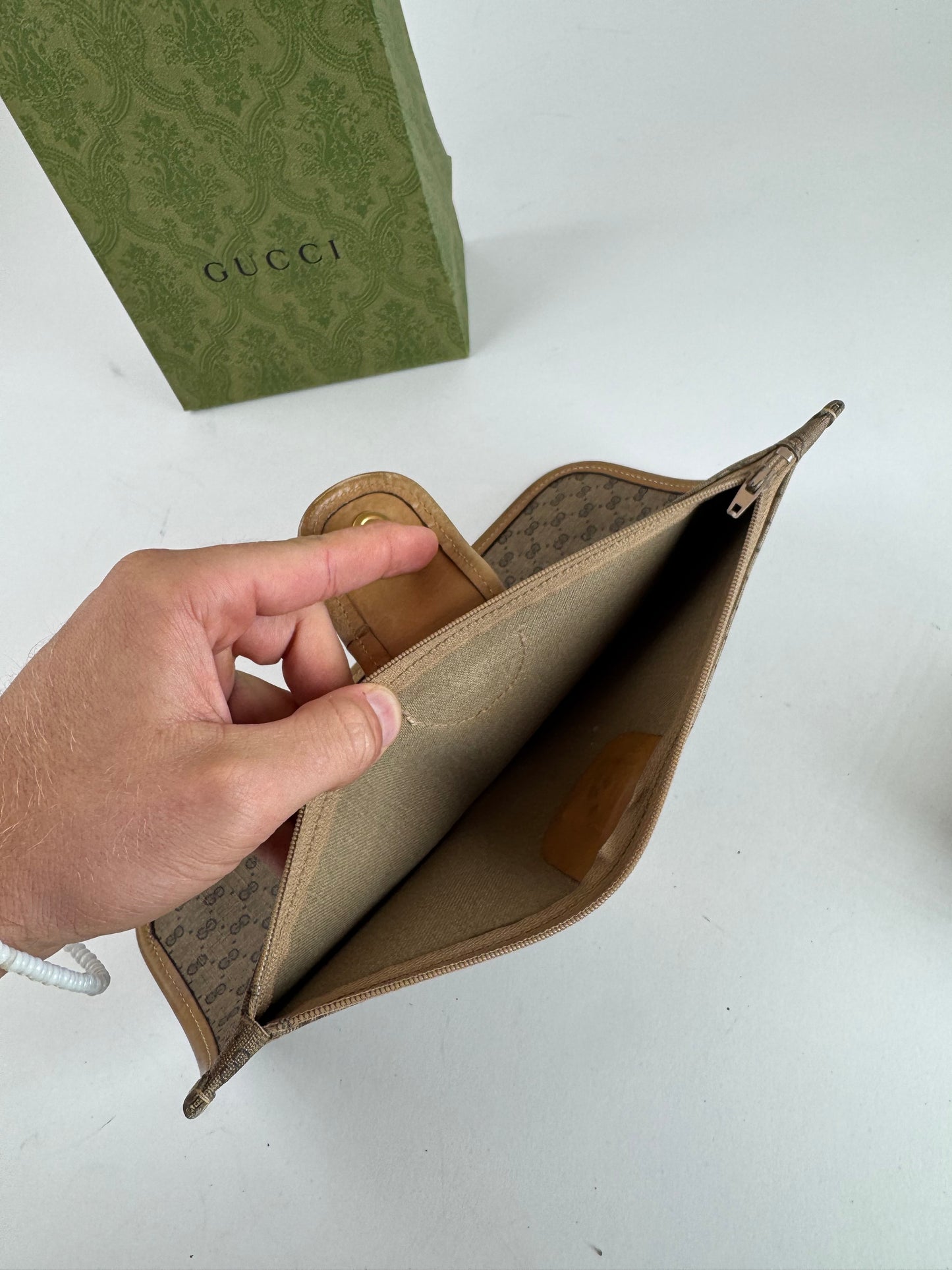 Vintage Gucci Monogram Canvas Leather Clutch Brown