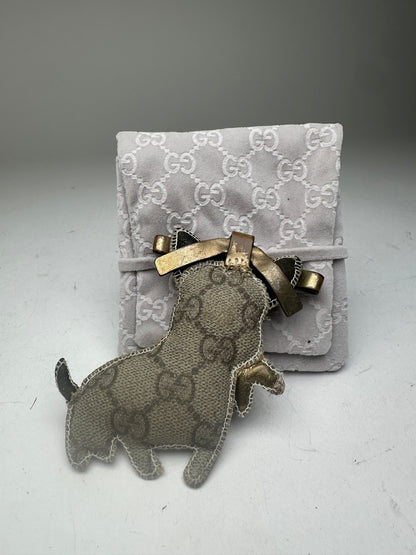Vintage Gucci Leather Monogram Dog Pendant