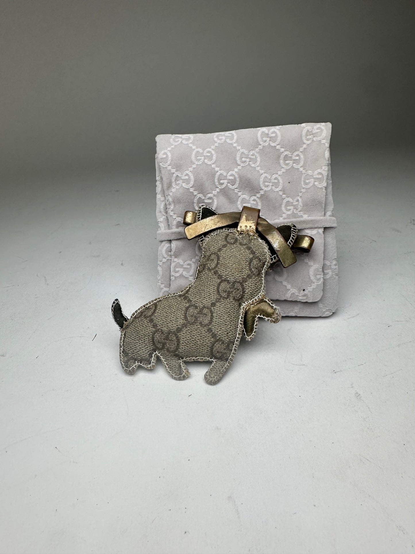 Vintage Gucci Leather Monogram Dog Pendant