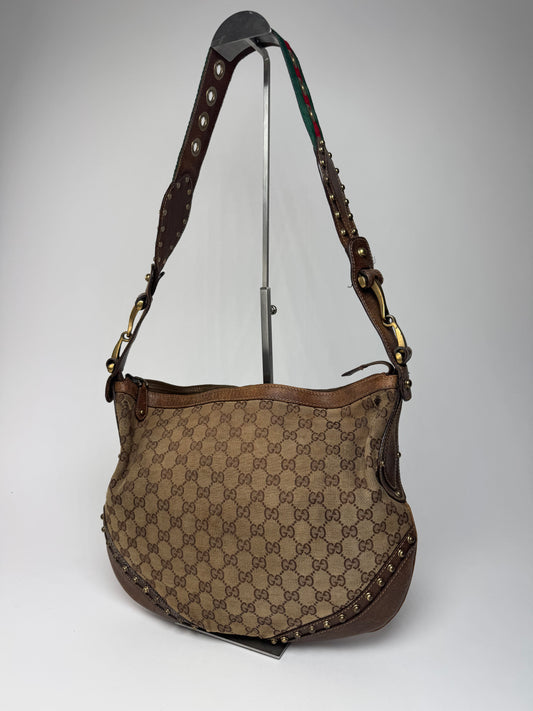 Vintage Gucci Studded Monogram Bag beige brown