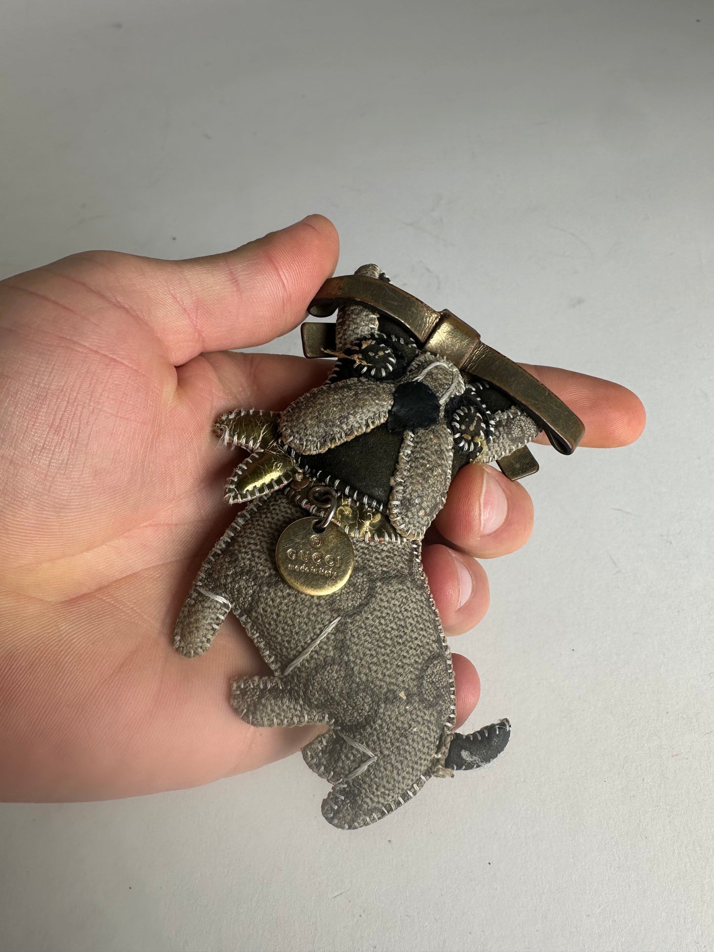 Vintage Gucci Leather Monogram Dog Pendant
