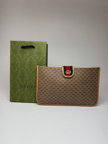 Vintage Gucci Monogram Canvas Leather Clutch Brown