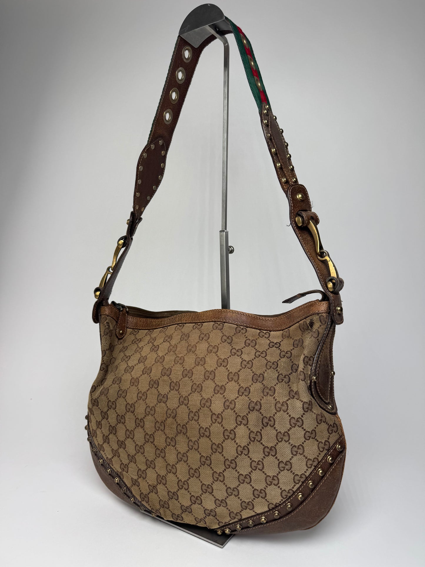 Vintage Gucci Studded Monogram Bag beige brown