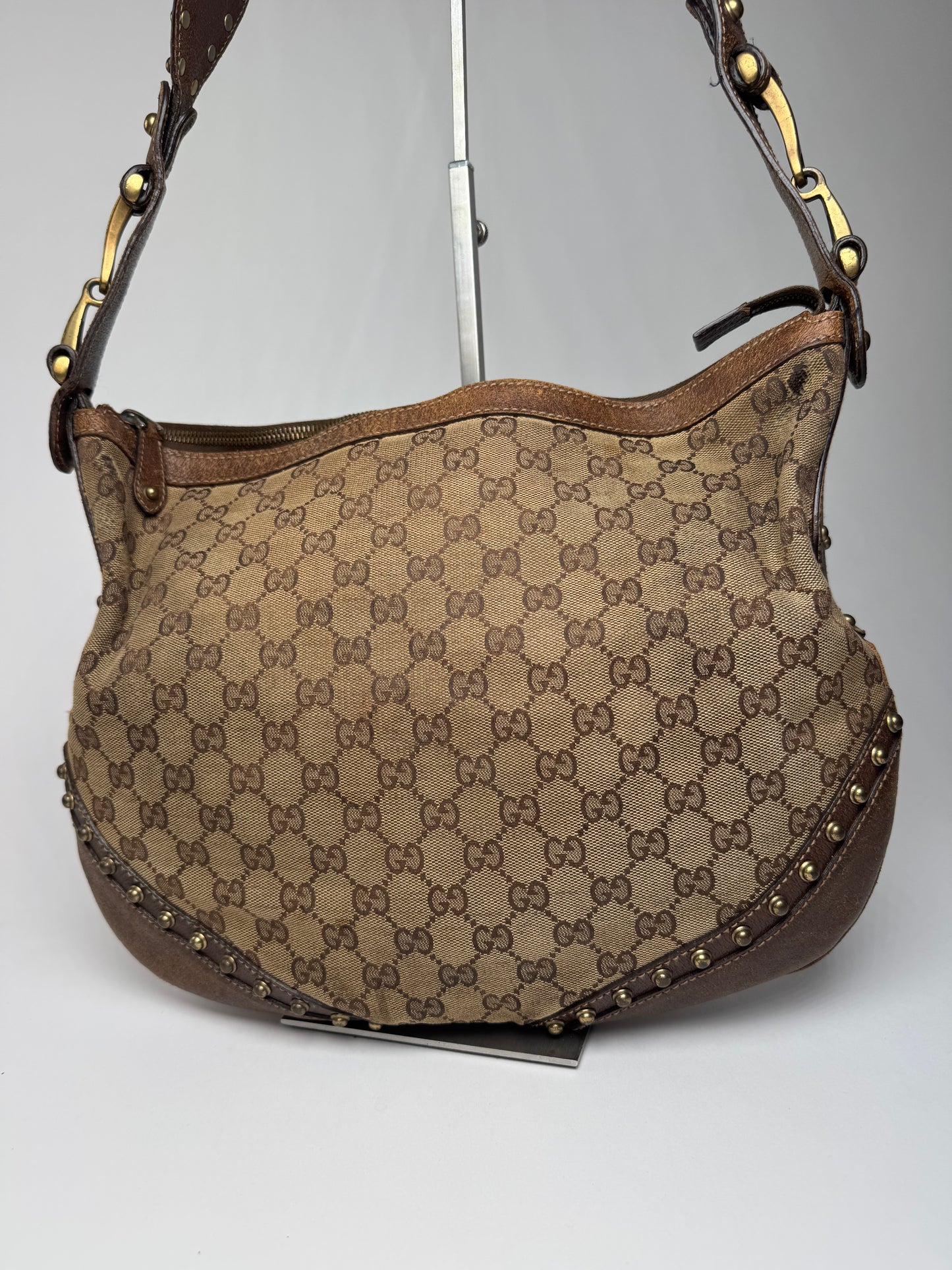 Vintage Gucci Studded Monogram Bag beige brown