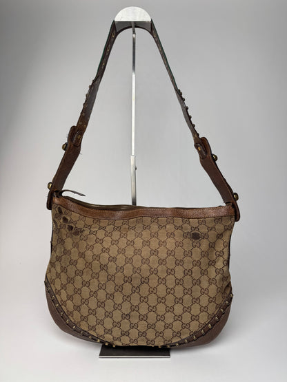 Vintage Gucci Studded Monogram Bag beige brown