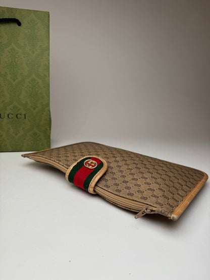 Vintage Gucci Monogram Canvas Leather Clutch Brown