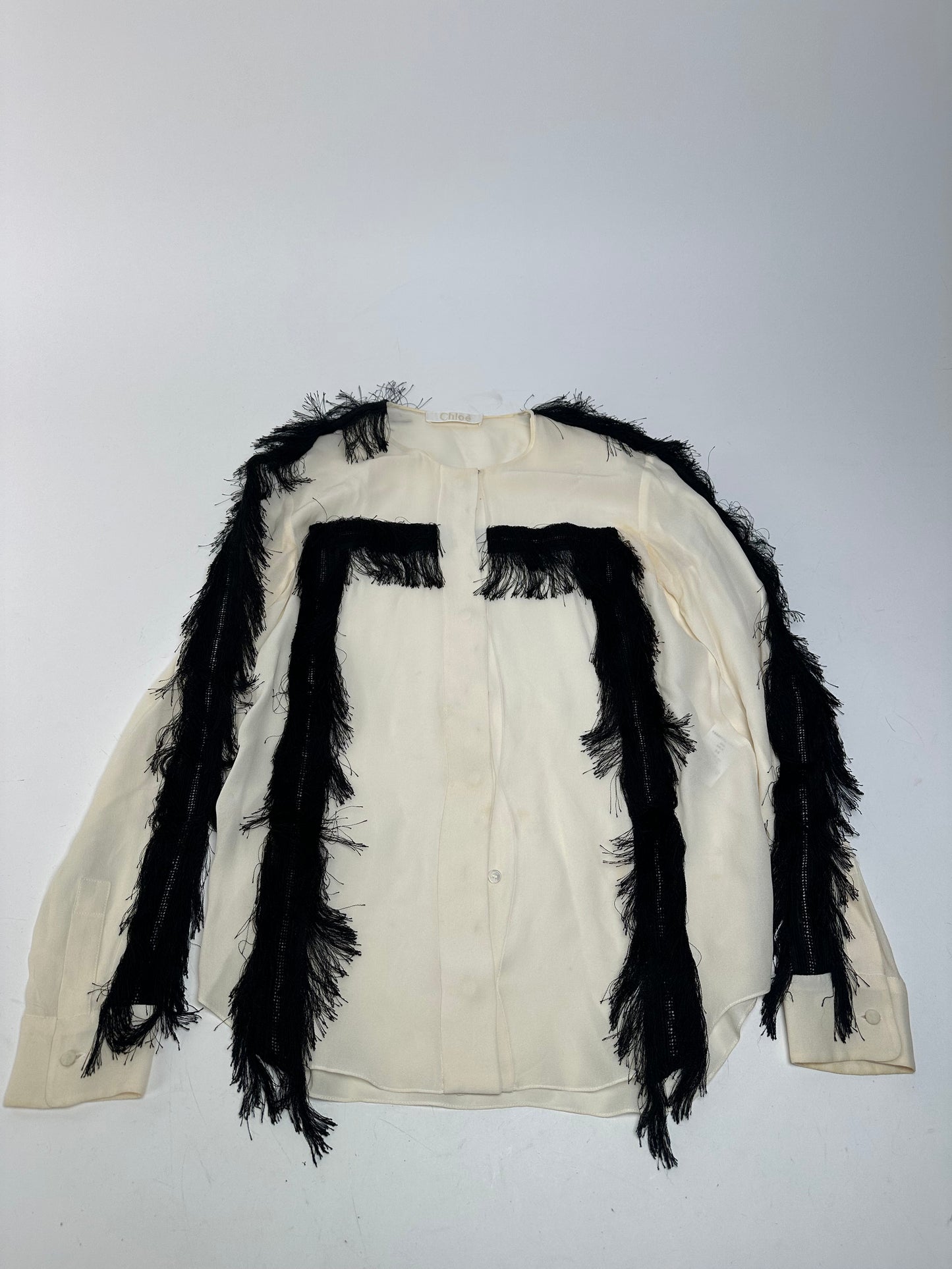 Vintage Chloe Silk Feather Shirt M White Black