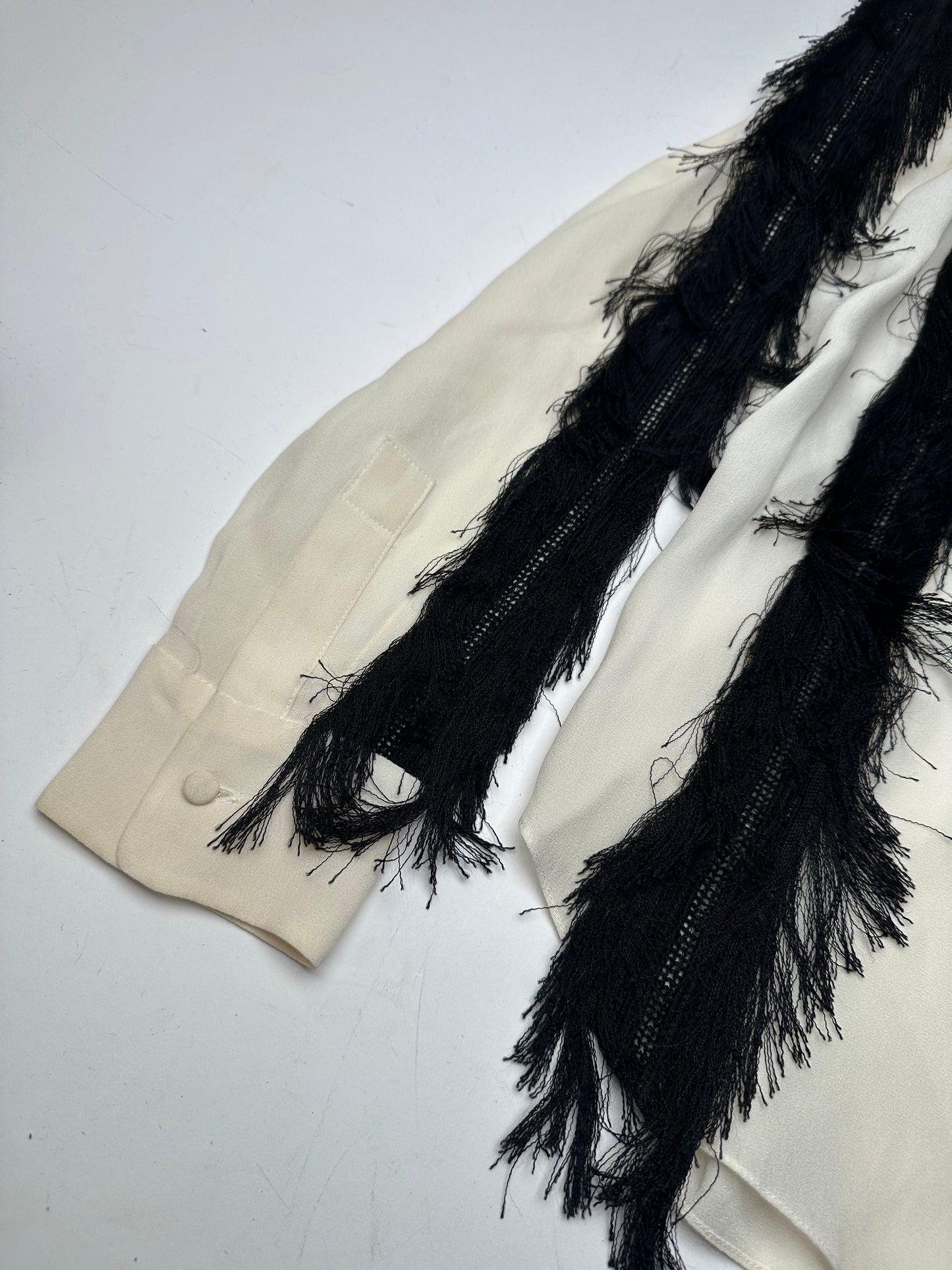 Vintage Chloe Silk Feather Shirt M White Black