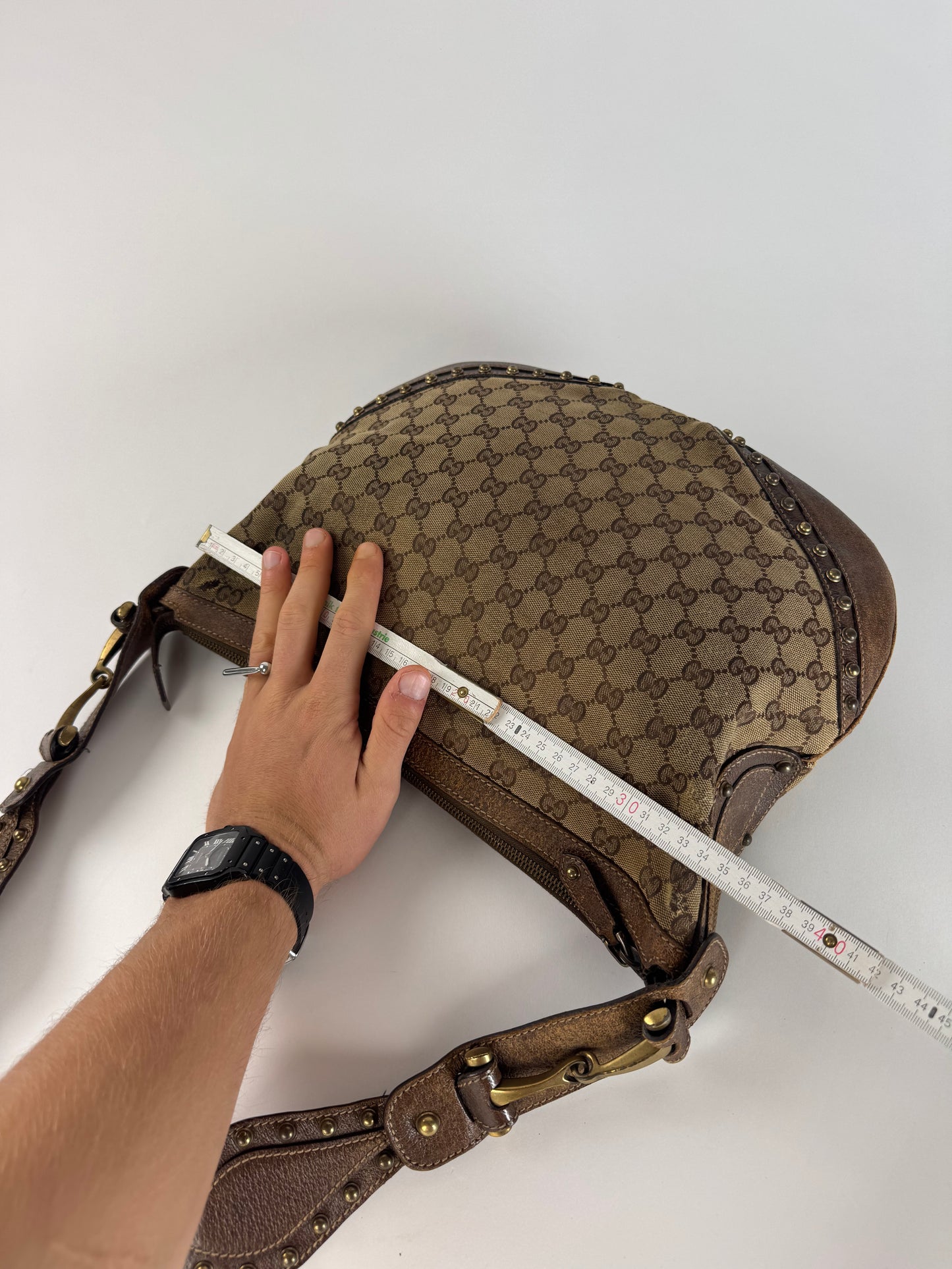 Vintage Gucci Studded Monogram Bag beige brown