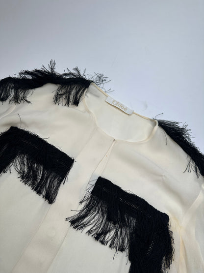 Vintage Chloe Silk Feather Shirt M White Black