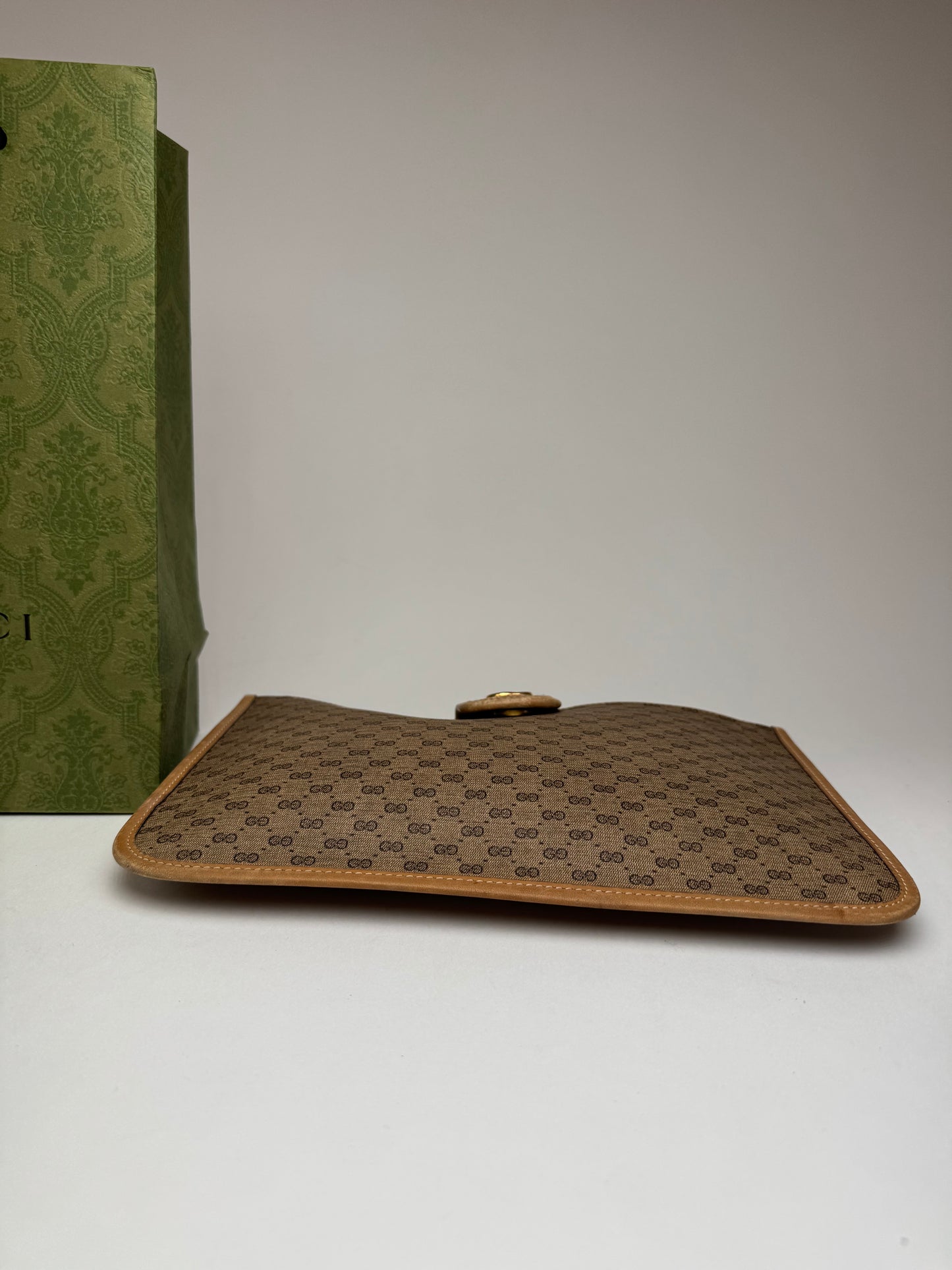 Vintage Gucci Monogram Canvas Leather Clutch Brown