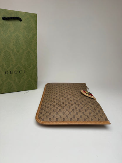 Vintage Gucci Monogram Canvas Leather Clutch Brown