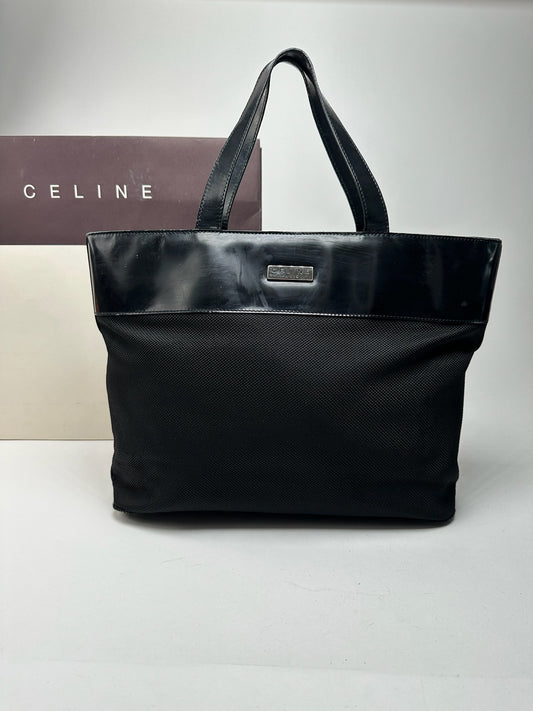 Vintage Celine Canvas Patent Leather bag black