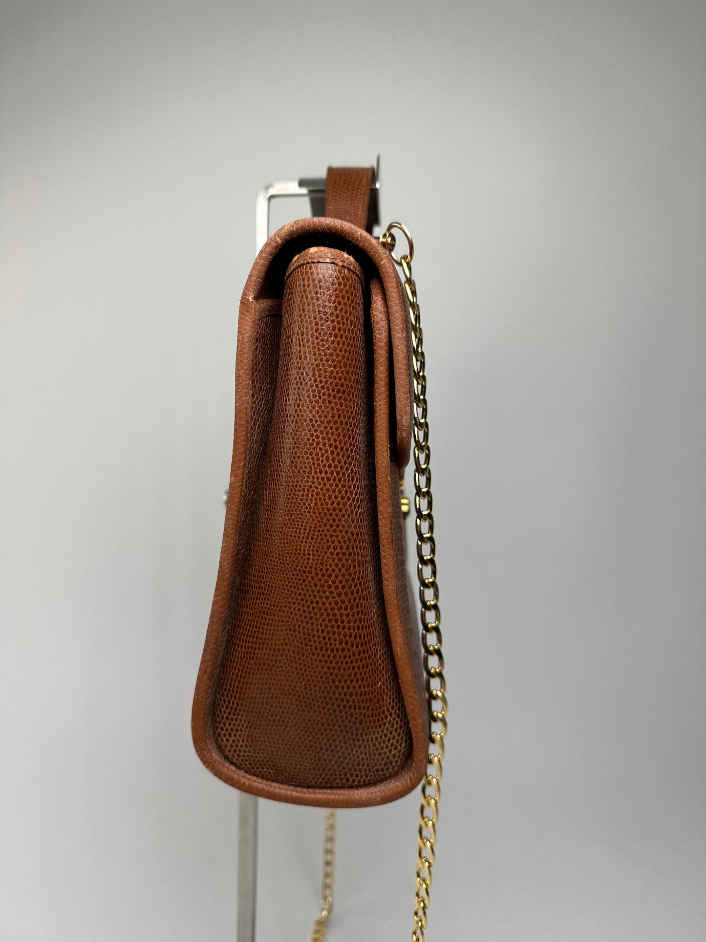 Givenchy Paris Vintage Top Handle Bag Cognac Lizard-Embossed Leather