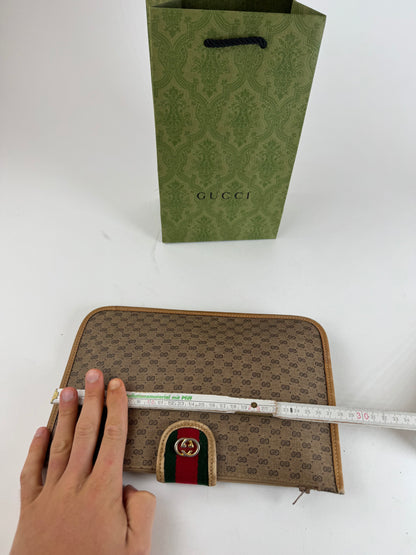 Vintage Gucci Monogram Canvas Leather Clutch Brown