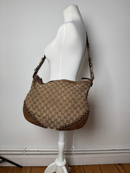 Vintage Gucci Studded Monogram Bag beige brown